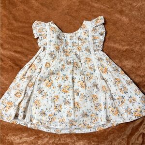Joie White Dress with Yellow & Blue Floral Print 5T Pleated Lace